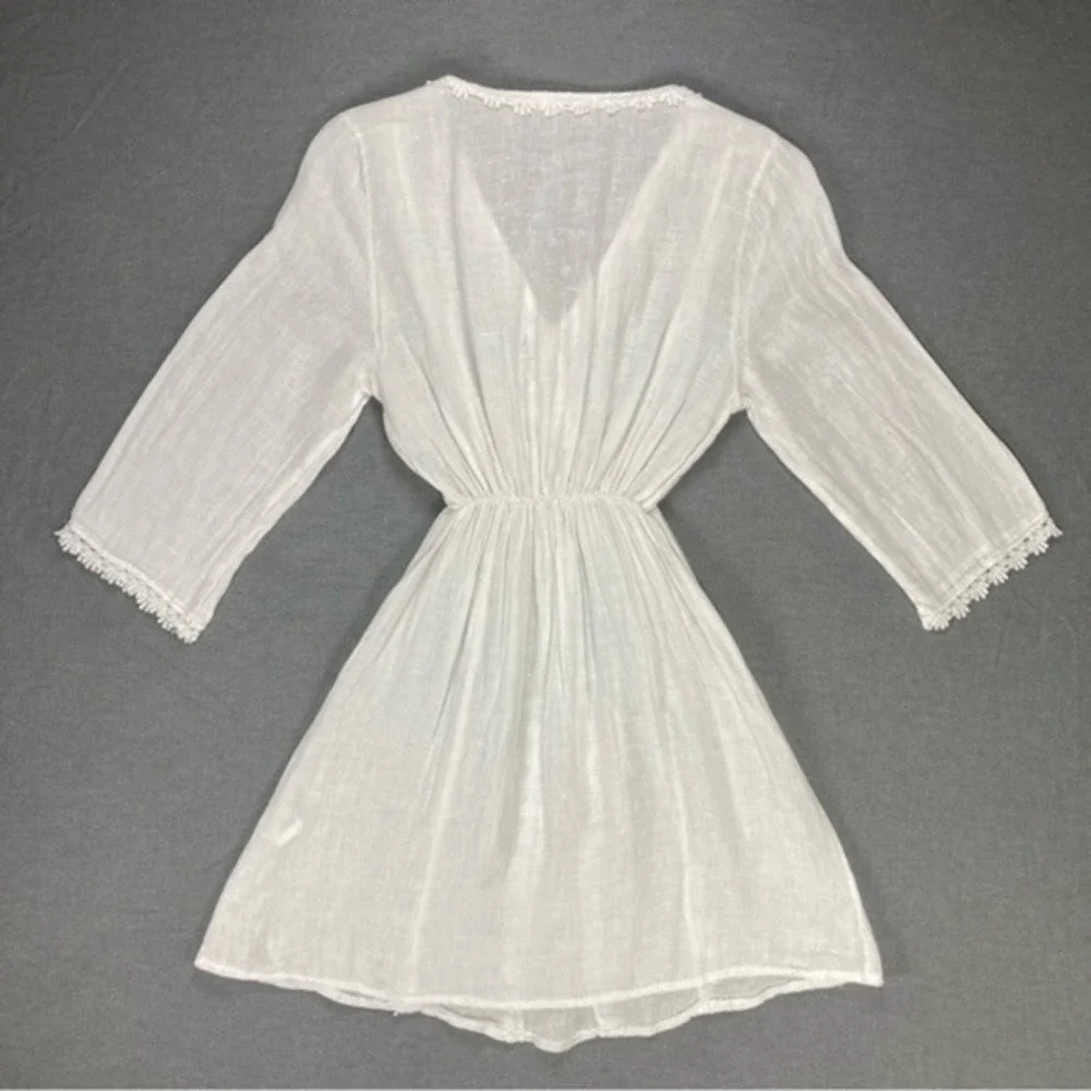Luisa Ricci Linen Lace Tunic Beach Coverup Dress Women Medium White Cottagecore - Picture 7 of 13